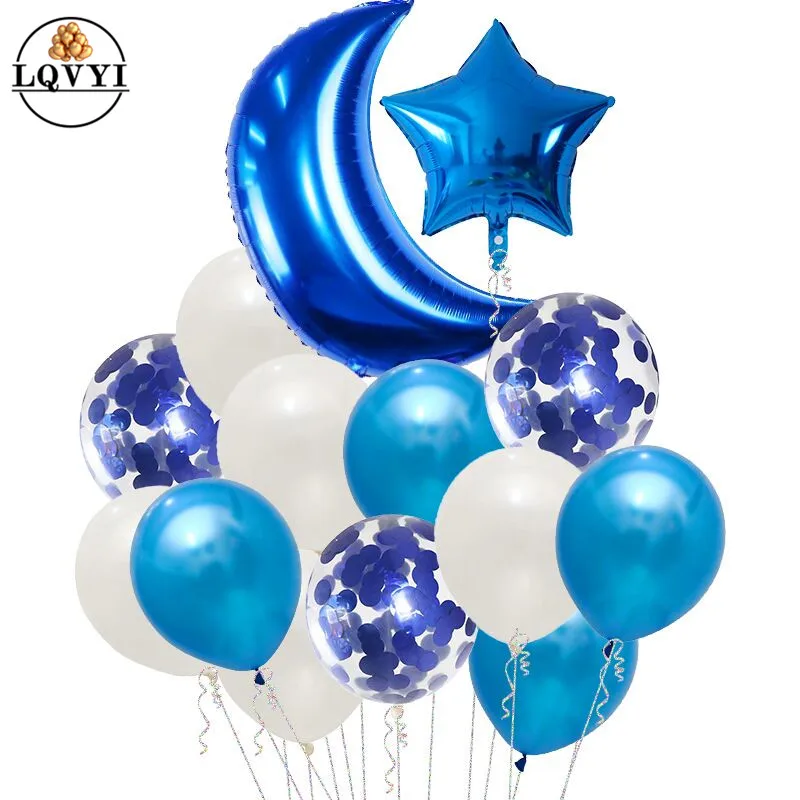 Синие золотые розовые шары в форме Луны праздничные украшения и звезды