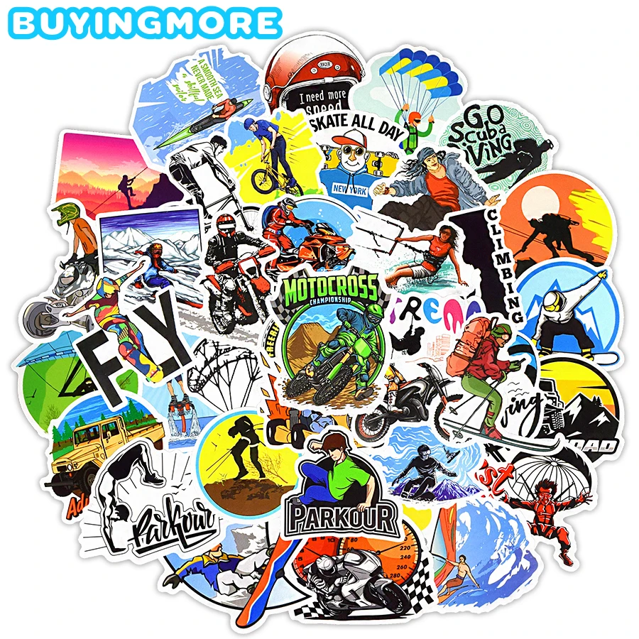 

50 PCS Extreme Sport Moto Bike Stickers Adventurous Cool Graffiti Stickers Skateboard Laptop Guitar Car Decal Waterproof Sticker