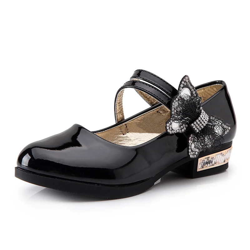 Big Girls Leather Shoes White Wedding Butterfly Mary Janes Patent Princess Party Single Shoe Black Red Baby Kids |