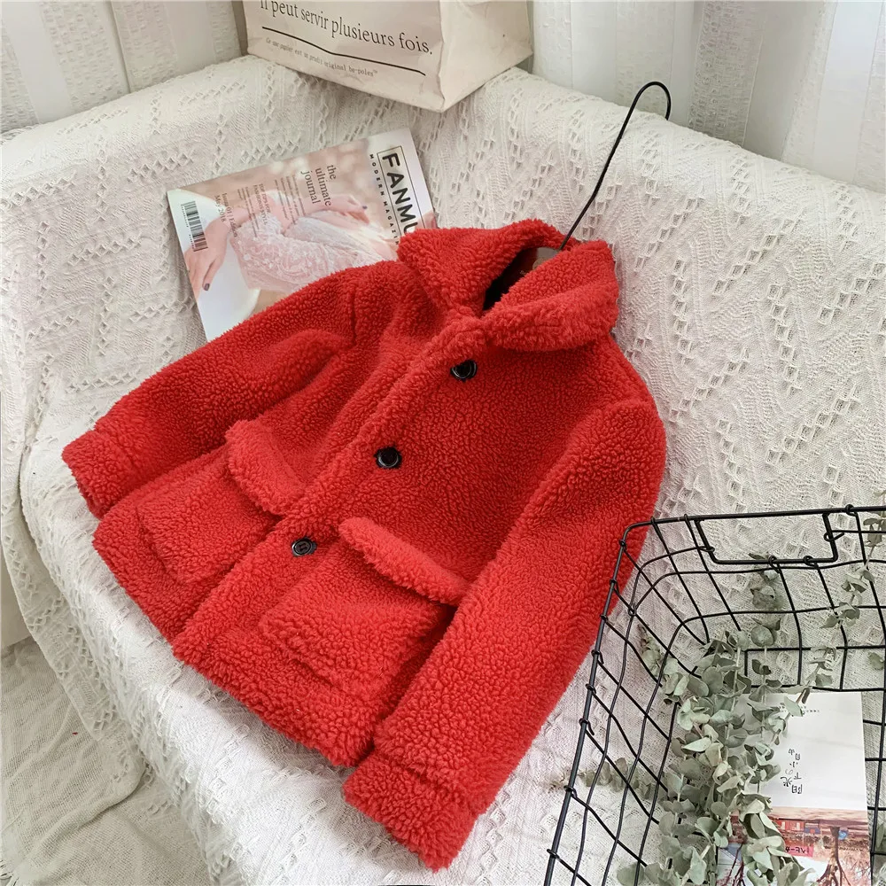 Red Детское зимнее пальто из овечьей шерсти Вельветовая куртка пальто с искусственным мехом для маленьких девочек теплое пальто для мальчиков утепленные детские парки верхняя одежда для девочек - Цвет: Red