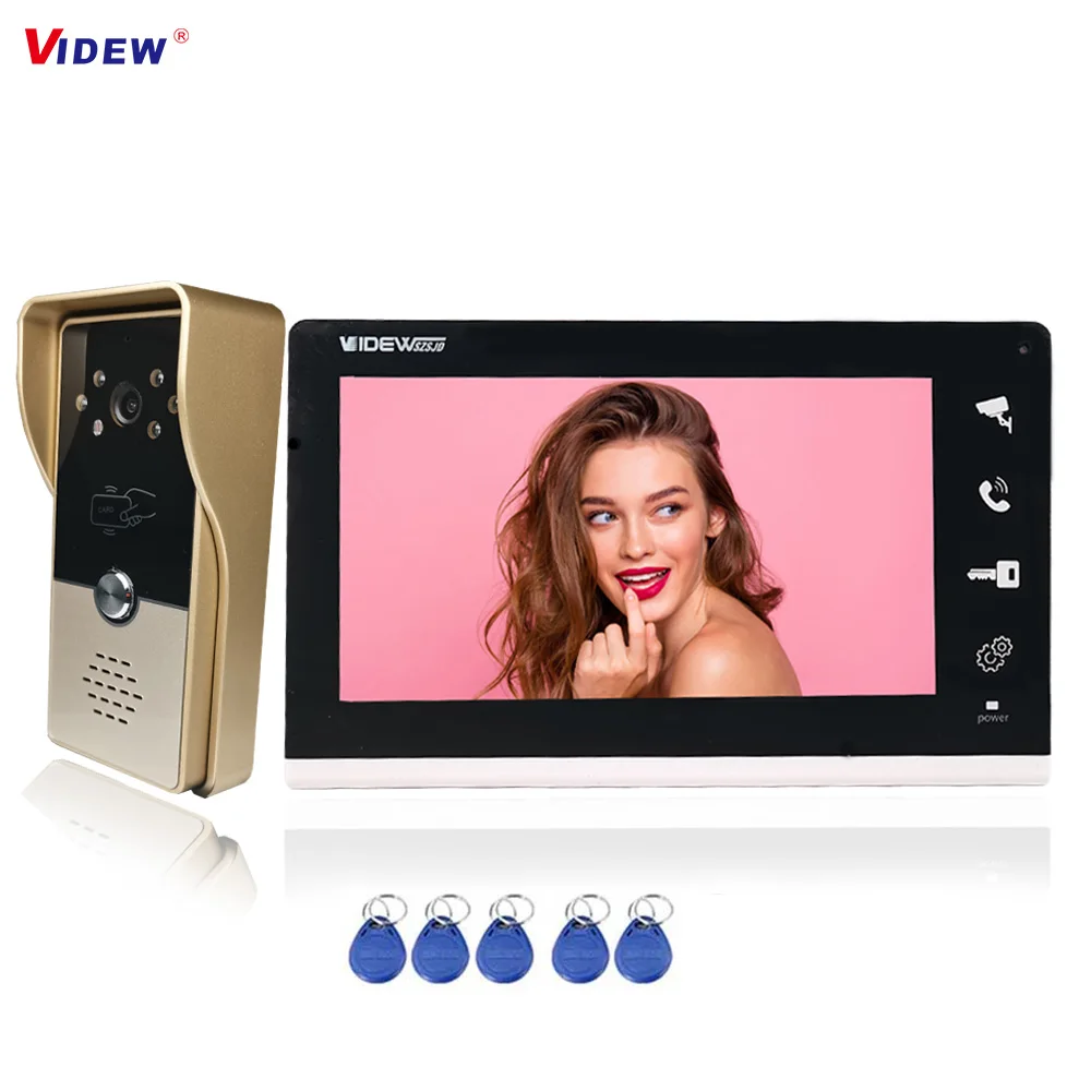 VIDEW 7 Inch Wired Video Intercom System RFID Unlock Camera Doorbell Door Phone Night Vision Door Entry for Home Villa Apartment