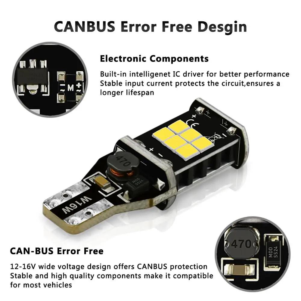 2X T15 W16W 921 912 1200Lm 2835 SMD СВЕТОДИОДНЫЙ CANBUS автомобильный резервный светильник для