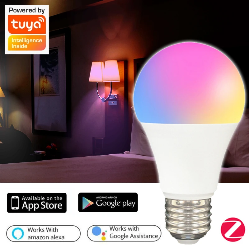 

Светодиодная лампа Tuya Zigbee, осветительный прибор 9 Вт, E27, RGB, CW, с регулируемой яркостью, работает с Alexa Google Home Assistant Automation