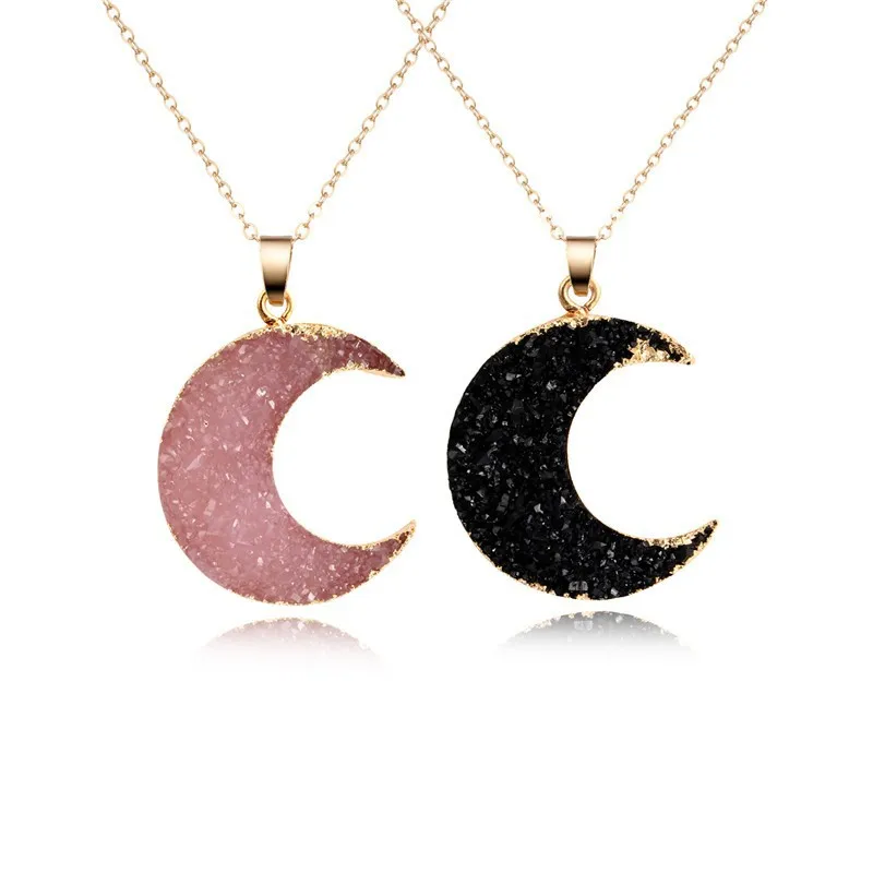 

2021 New Chic Druzy Drusy Resin Necklace with Moon Pendant, Korean Women Necklace Moon Fashion Jewelry Gift Jewlery Charms