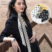 2021 new polka dot small silk scarf womens narrow strip neckerchief korean all match fashion decorative bag belt hair bands