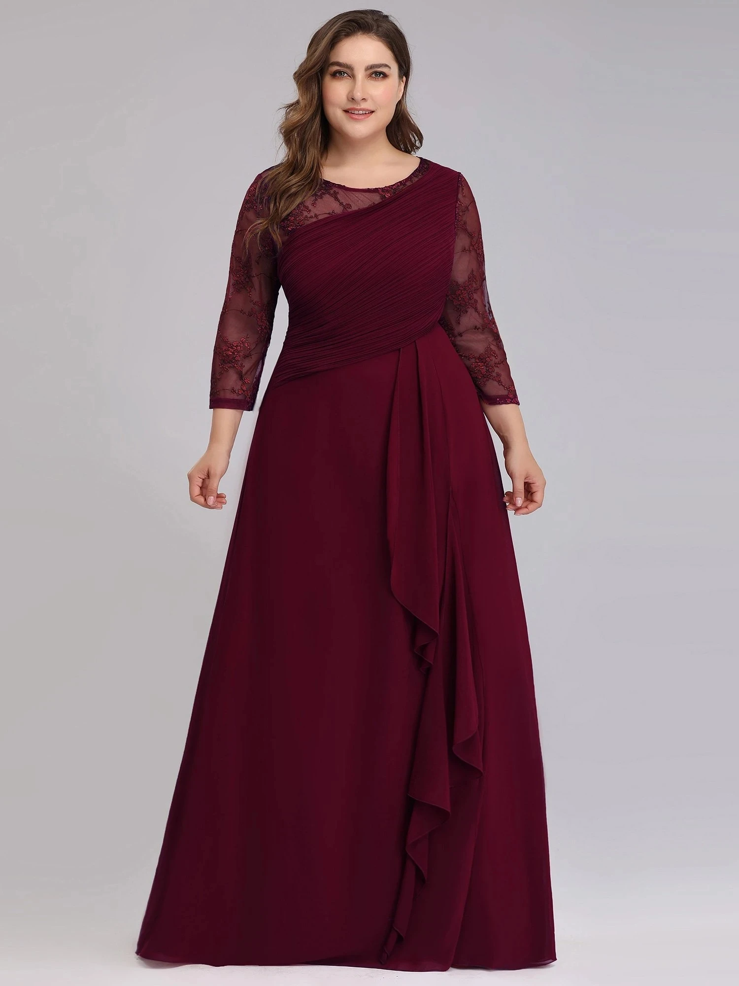 

Plus Size Elegant Long Half Sleeves Women Formal Evening Dresses EB07728