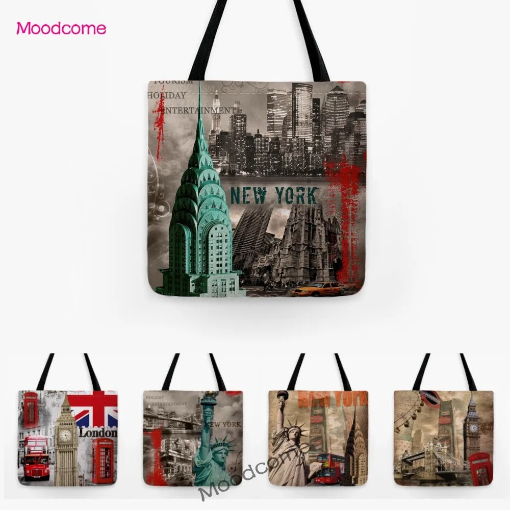 Водонепроницаемая Складная Холщовая Сумка-тоут New York London в винтажном стиле сумка