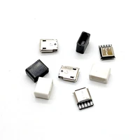 10sets diy micro usb 5p 5pin female plug connectors kit black and white with a shell welding line type