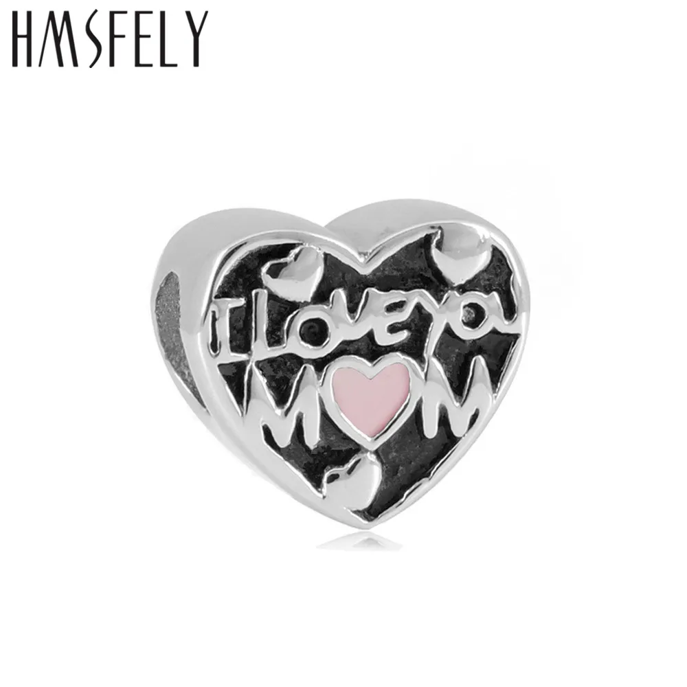 HMSFELY бусины в форме сердца из нержавеющей стали 316l love you Mom для DIY подарок на день