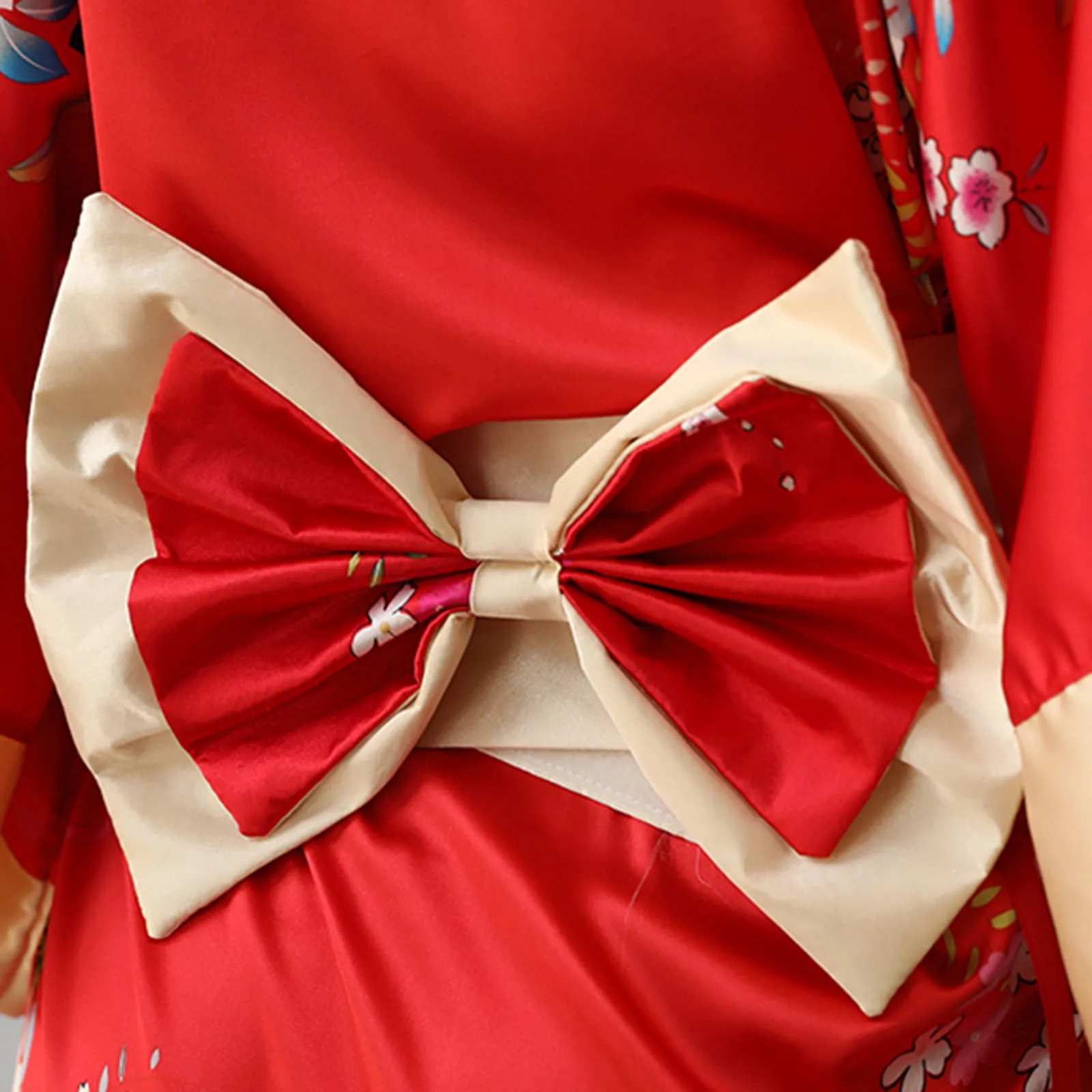 

Women Female Long Sleeve Floral Print Bowknot Sewed Sleepwear Nightwear Cardigan Kimono Robe Bathrobe with G-String Briefs Set