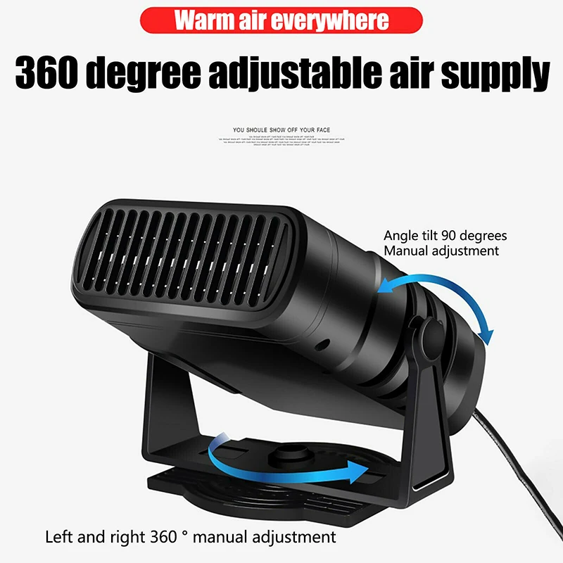 

1pc 12/24V Car Truck Heater Fan Cold/Hot Vehicle Heating Defroster Demister 360 Degree All-Round Adjustable Car Heater Fan
