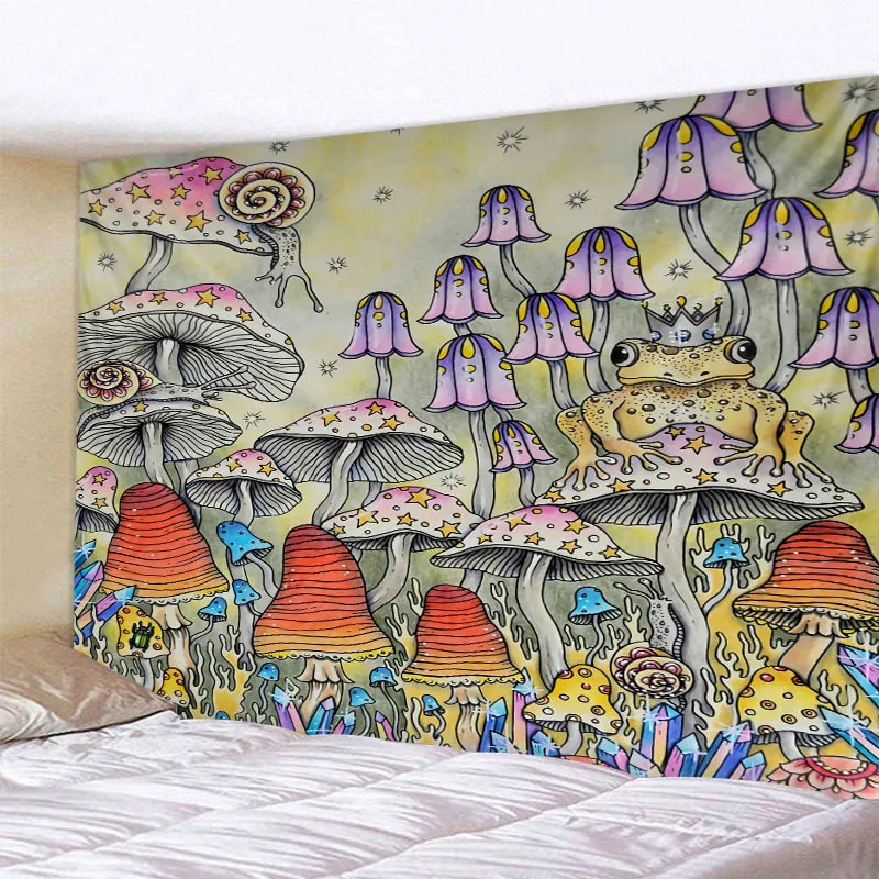 

Psychedelic mushroom tapestry abstract art illustration wall hanging bohemian hippie mandala home decoration beach towel
