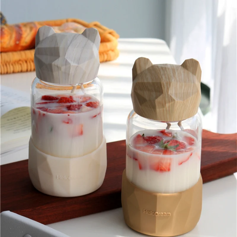 

Portable Creative Reusable Glass Cup Transparent Drinkware Tree Pattern Cup Cute Water Bottle Verre Kitchen Accessories BD50BL