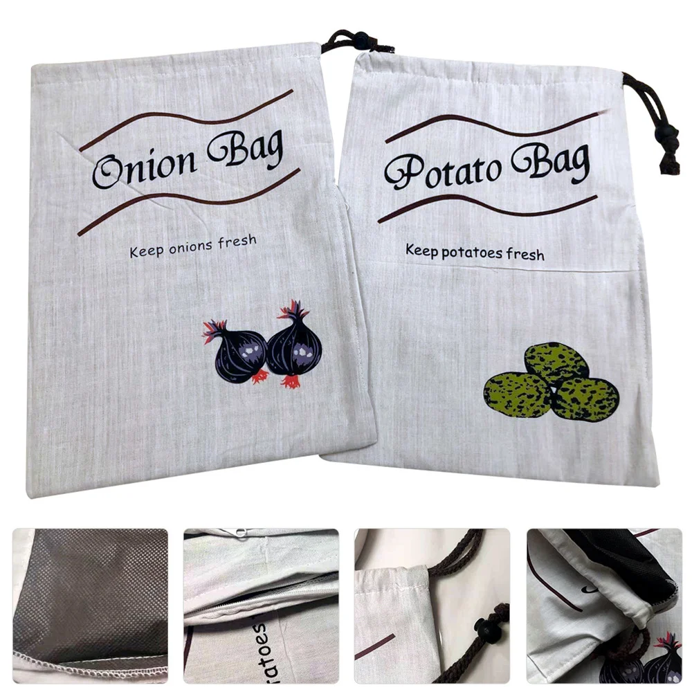 

2Pcs Kitchen Storage Bag Fruit Vegetable Drawstring Bags Food Organizer Bag