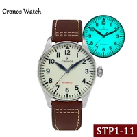 cronos mens pilot wristwatch 42mm full luminous dial sapphire glass stp 1 11 automatic movement 10atm water resistant watches