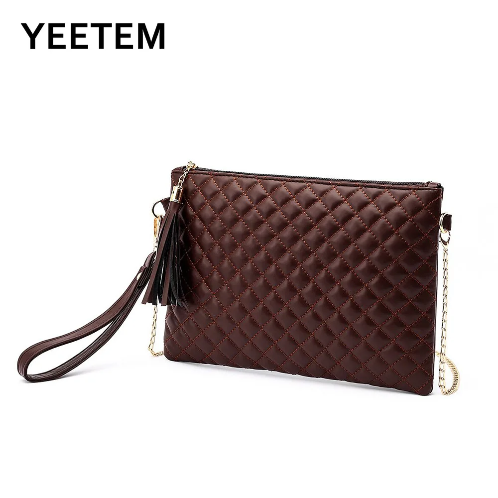 

Pu Leather Diamond Lattice Chain Messenger Bag New Female Bag Trend Wild Pu Soft Hand Bag Simple Envelope Bag Purses Handbags