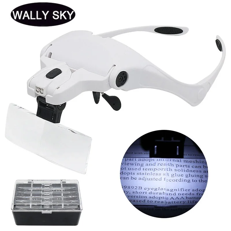 LED Очки Лупа Шлем Оголовье Увеличительное Стекло 5 шт. Линзы Инструмент для Часов