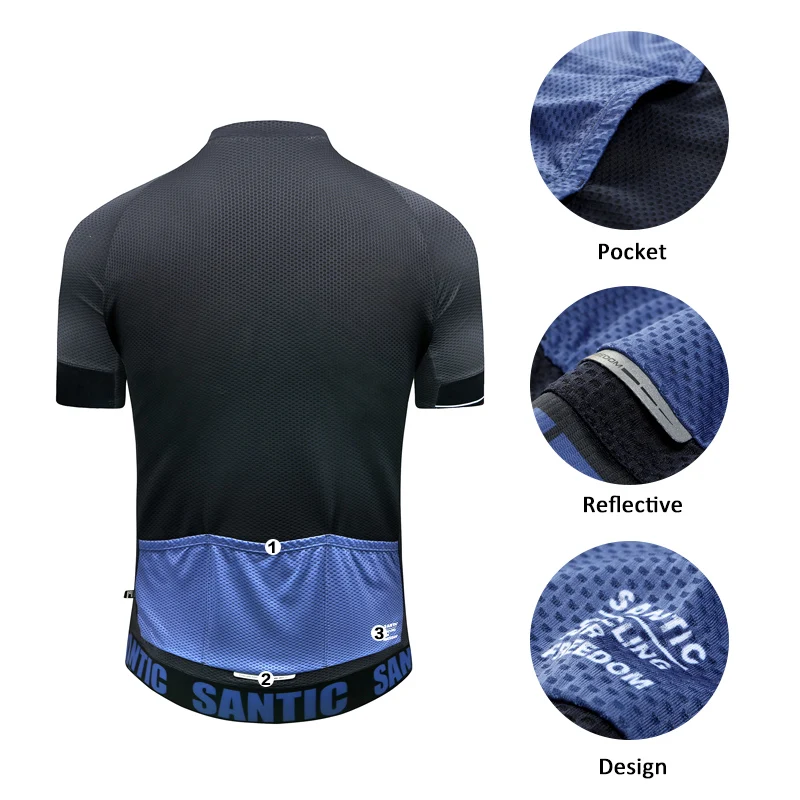 Santic мужские велосипедные Джерси дышащая сетка с коротким рукавом рубашки