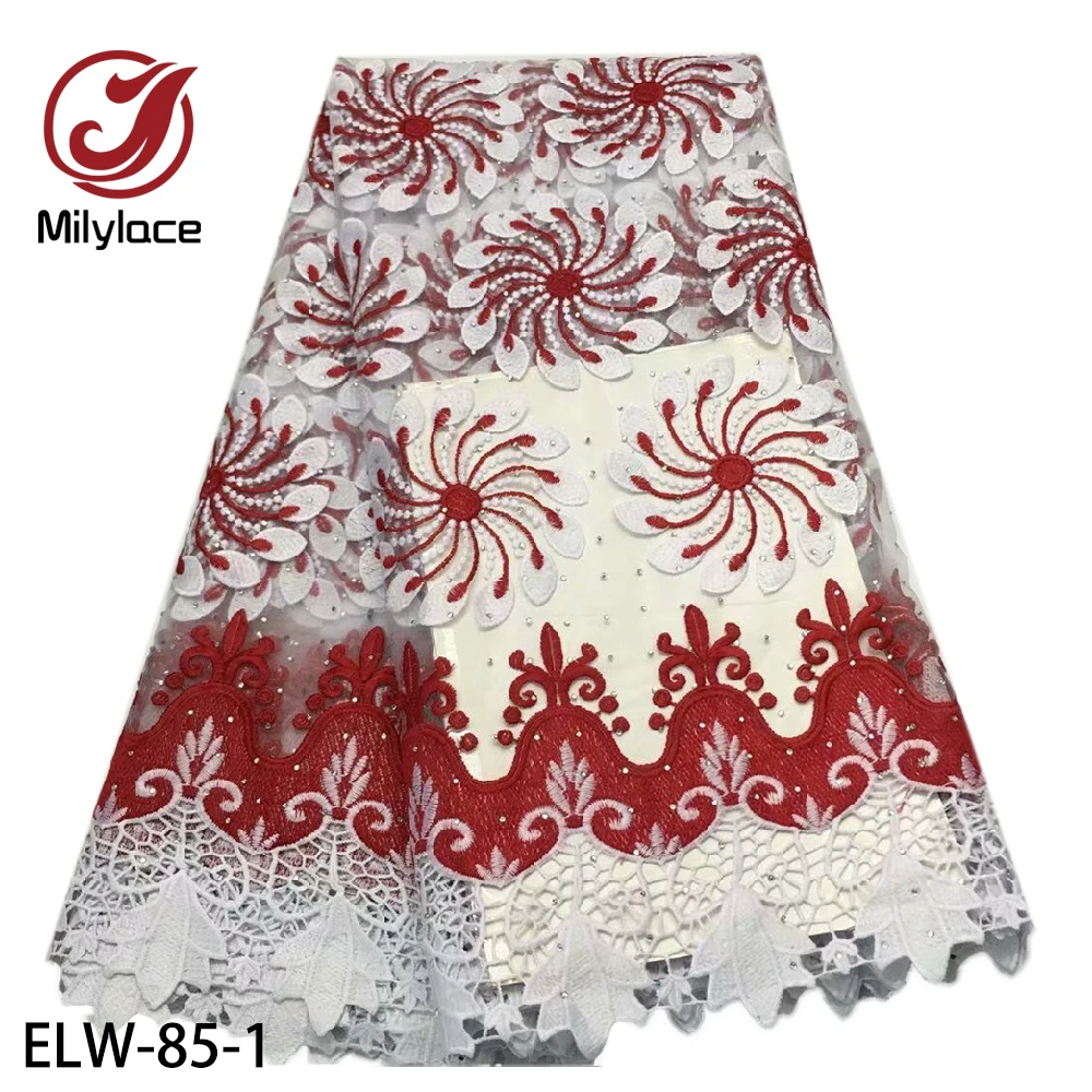 Milylace африканская сетчатая кружевная ткань 2019 Высококачественная Белая красная