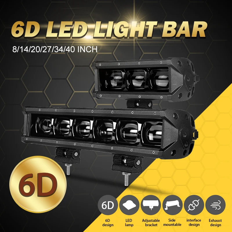 Однорядсветильник Светодиодная панель 6D 8 14 20 27 34 40 дюймов 4x4 для внедорожников