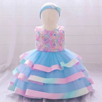 2022 toddler colorful flower baptism 1st birthday dress for baby girl vestido lace wedding party princess dresses child costume