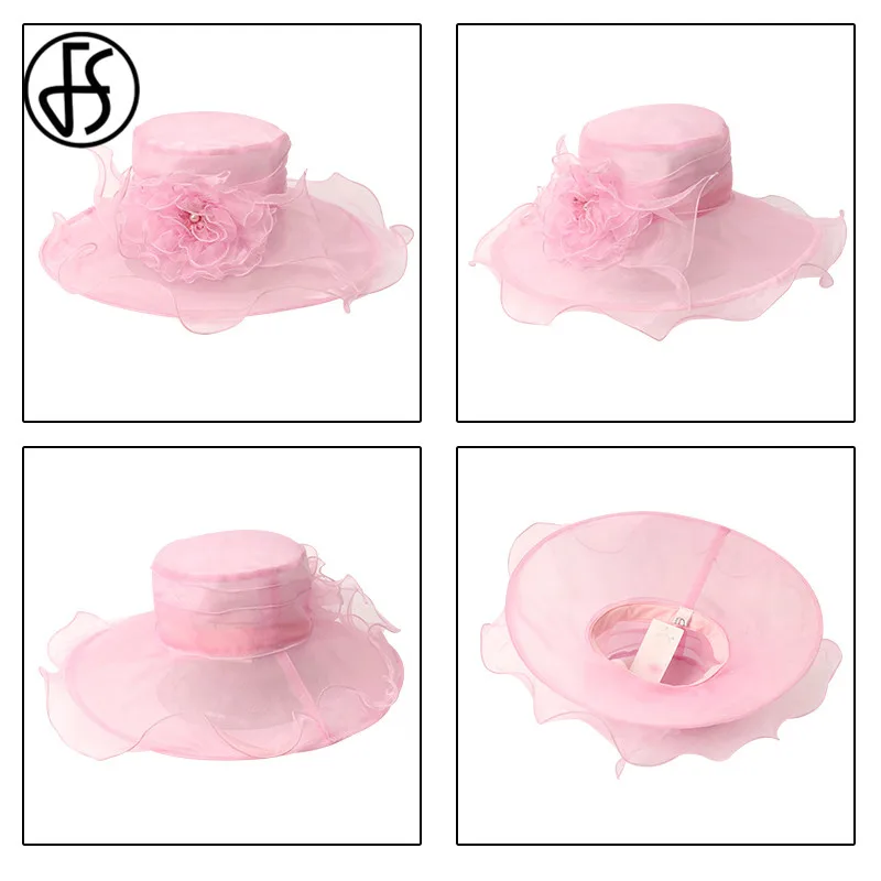 FS церкви Шапки летняя шляпа с широкими полями розовый Fedora Шляпа Для женщин 2020