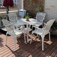 5-piece  cast aluminum set patio dining table dia78cm with 4 high-back chairs gird pattern and rose design outdoor furniture