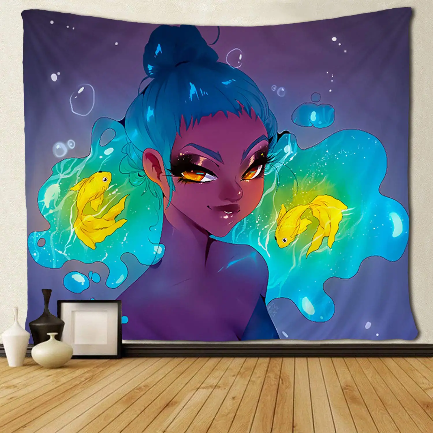 

Afro Black Sexy Women Girl African American with Yellow Fish Custom Tapestries