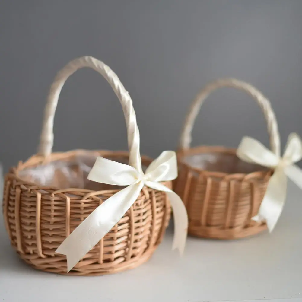 

Flower Basket Woven Hand-Held Wicker Decorative Picnic Storage Basket for Home