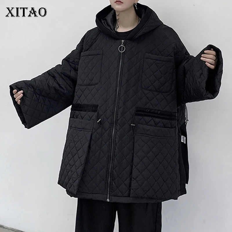 XITAO Argyle, повседневные женские парки с завязками на талии,, Зимняя мода, стиль, свободные парки с капюшоном и воротником, пальто, DMY1321