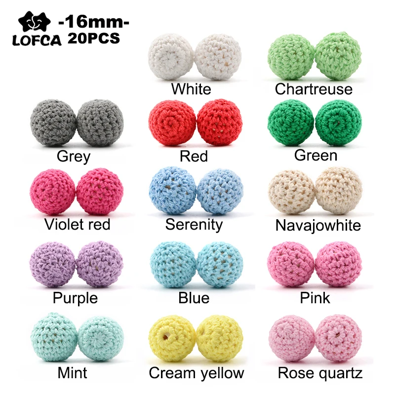 LOFCA 20pcs Wooden Crochet Beads 16mm Food Grade Rodent DIY Baby Pendant Necklace Baby Teether children's products
