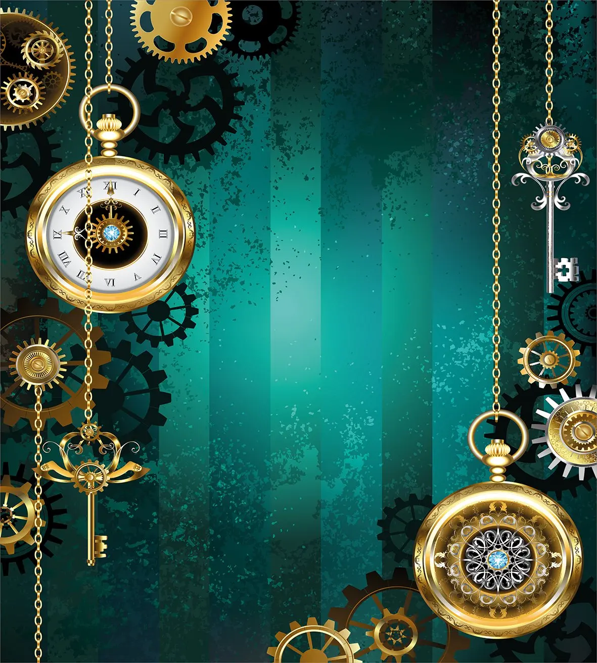 Набор пододеяльников в стиле индастриал антикварные предметы часы ключи и