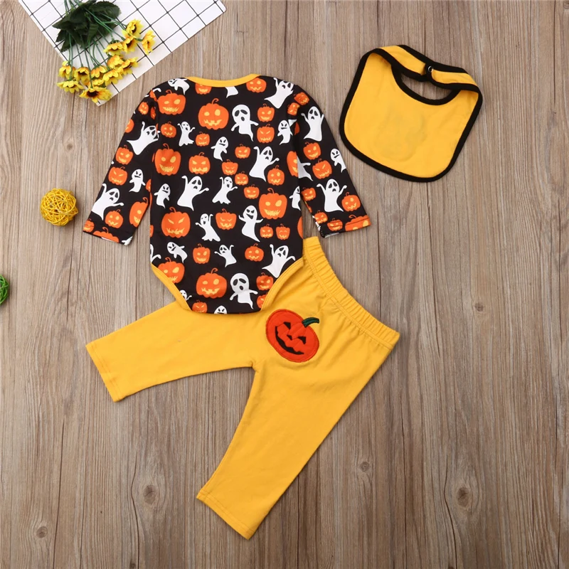 2019 Halloween Clothes Set Infant Newborn Baby Boys Girls Tops Romper Pants Bib 3PCS Outfits fall Winter | Детская одежда и обувь