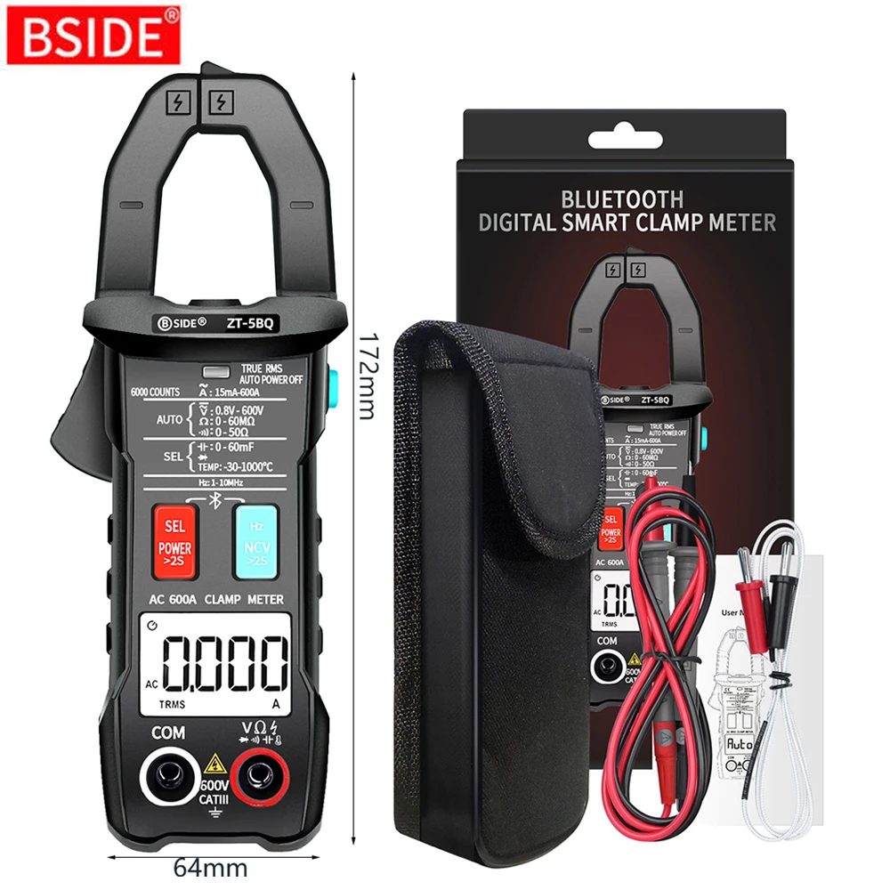 

BSIDE Digital Clamp Meter Wireless Technology Smart Multimeter True RMS Voltmeter Ammeter Auto Range Capacitor NCV Tester