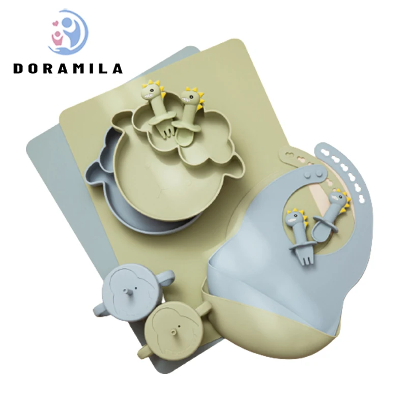 

6PCS Baby Sheep Feeding Set BPA Free Food Grade Baby Silicone Fork Spoon Dishes Plate Bowl Baby Feeding Supplies Tableware
