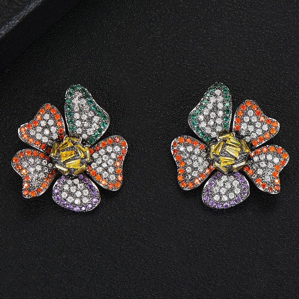 GODKI Trendy Colorful Flower CZ Earrings For Women Wedding Cubic Zircon Brincos boucle d'oreille 2020 Bohemia Jewelry HOT | Украшения и