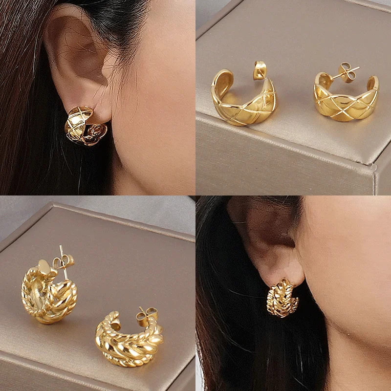 Жемчужные серьги кольца из нержавеющей стали с панк-цепью для женщин модные золотые круглые украшения.