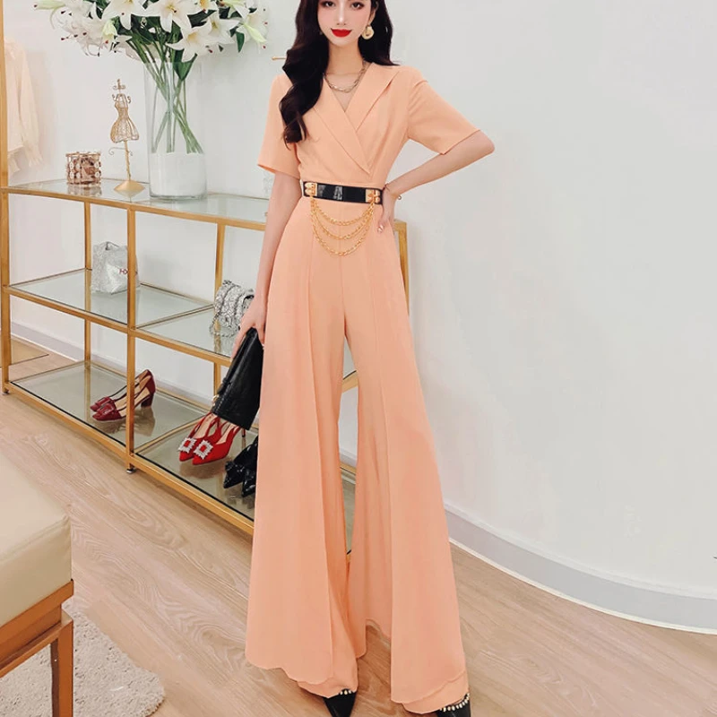 

Women 2021 Summer Romper Fashion Jumpsuit Sexy V Neck Casual Playsuit Overalls Ladies Wide Leg Jumpsuits Office Playsuit U123