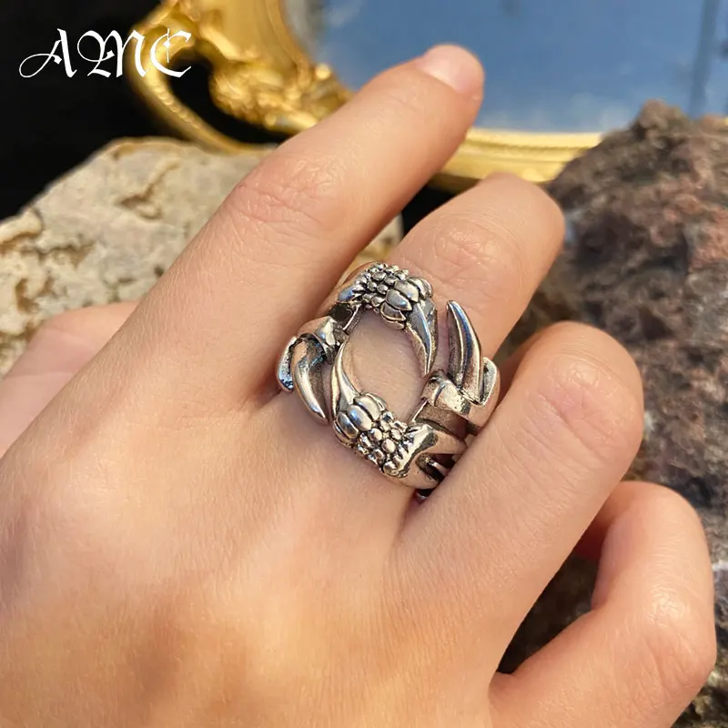 

AMC Cool Ring For Women Girls Retro Punk Animal Dragon Claw Ring Vintage Ancient Silver Color Hip Hop Adjustable Jewelry Gifts