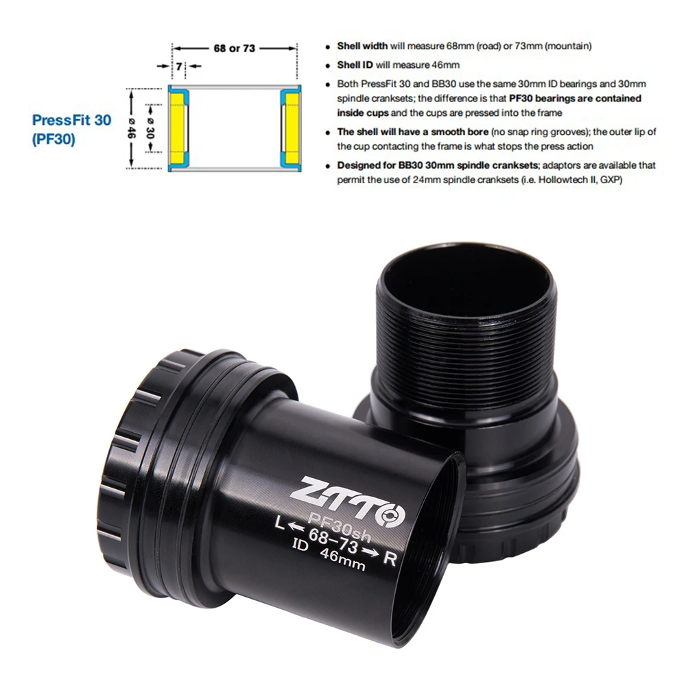 ZTTO PF30sh PF30 24 Adapter bicycle Press Fit lock Bottom Brackets Axle for MTB Road bike parts 24mm Crankset chainset | Спорт и