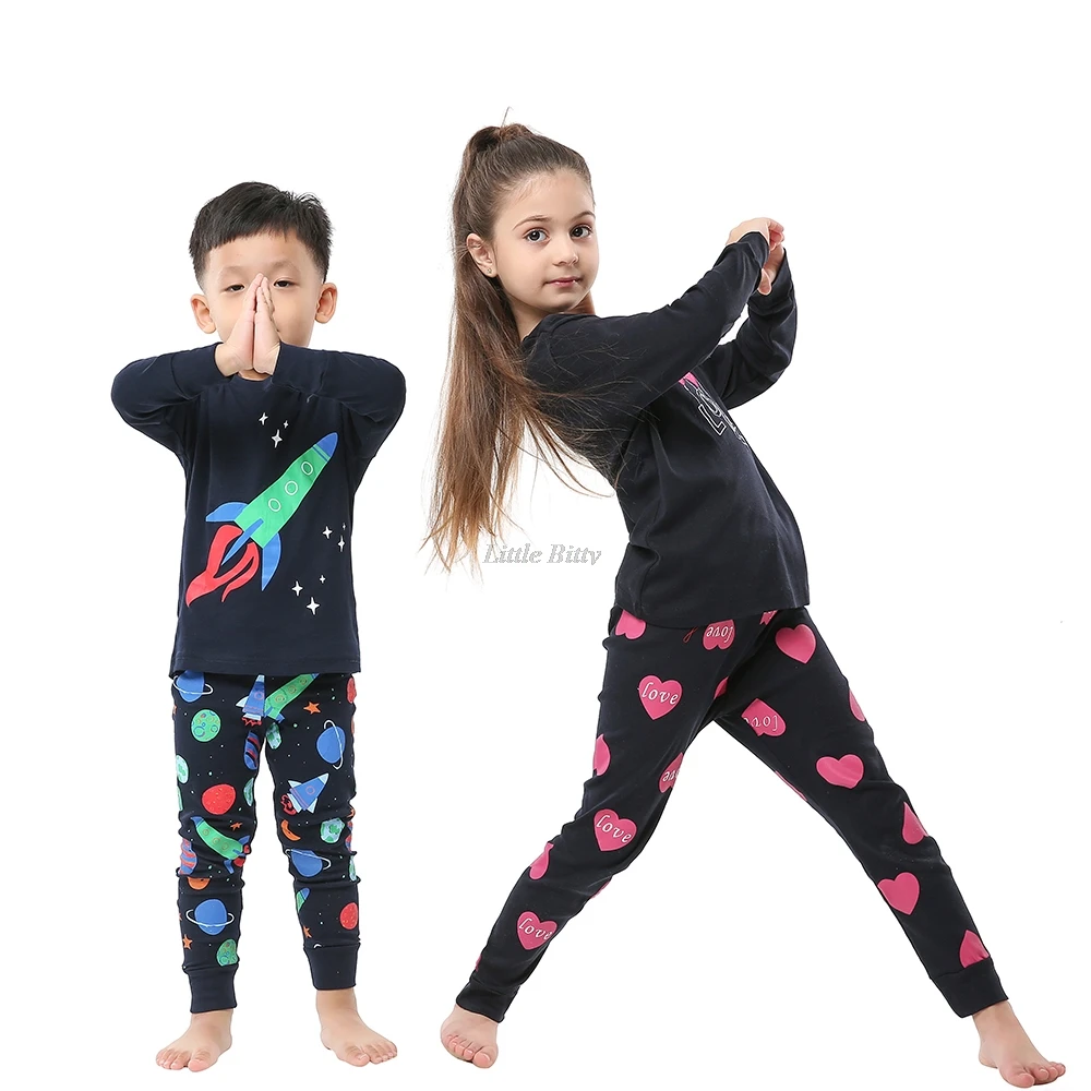 Пижамный комплект с длинным рукавом для девочек 100 хлопок единорог лошадь