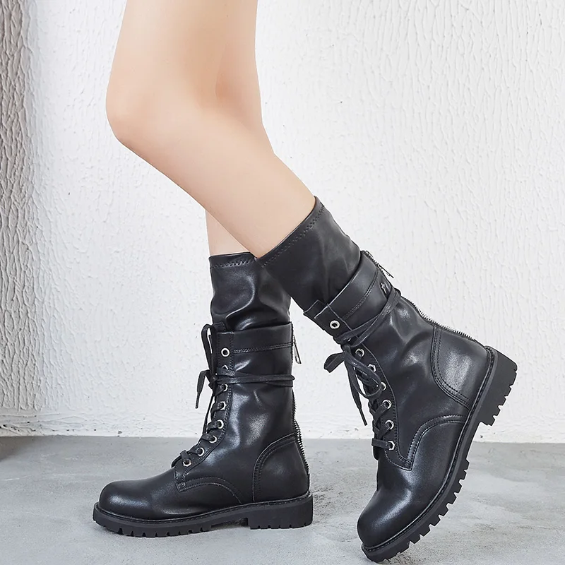 Женские мотоциклетные ботинки RASMEUP черные ботильоны из натуральной кожи на