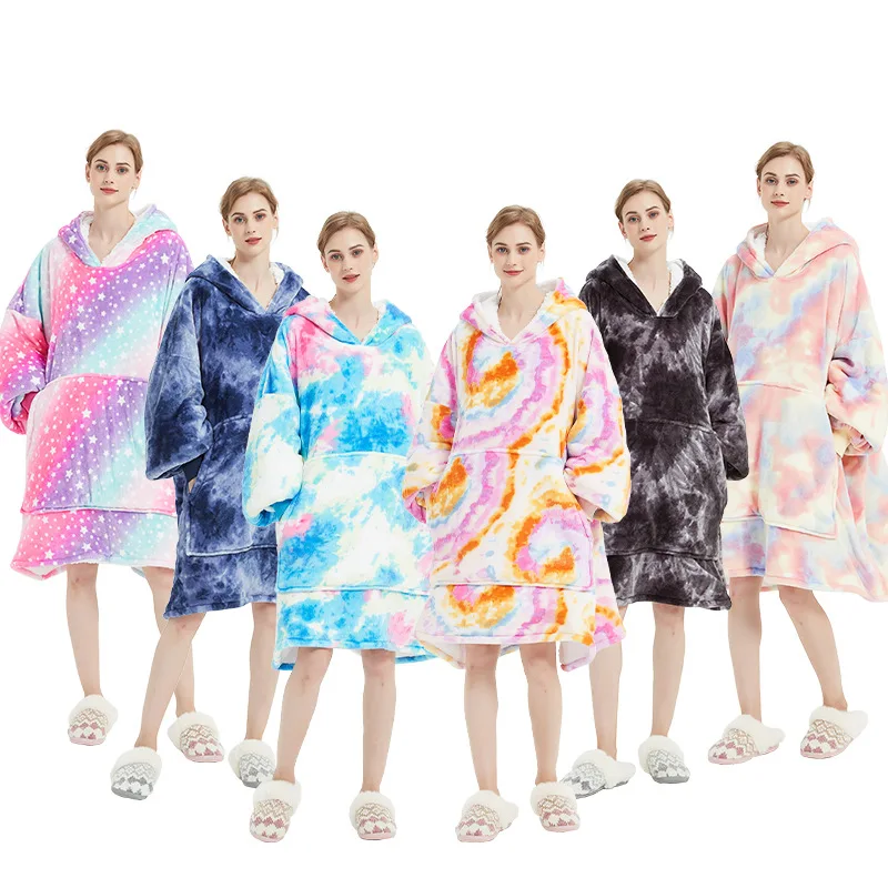 

Autumn Winter New Flannel Thick One Piece Homedress Sherpa Loose Casual Hooded Pullover Home Clothes Negligee Women Loungewear