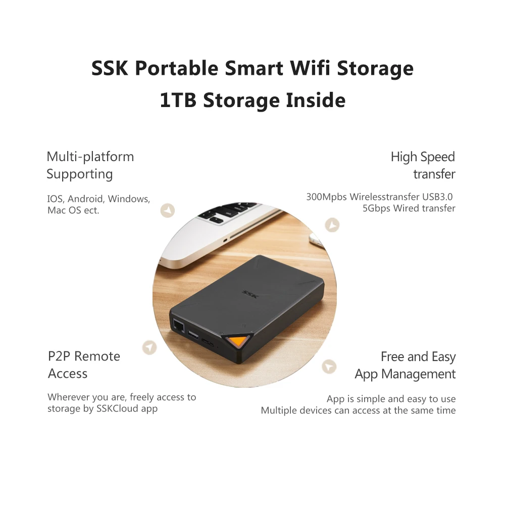 SSK личный беспроводной внешний жесткий диск Hisk Smart 1 ТБ флэш память 2 4 ГГц Wi Fi