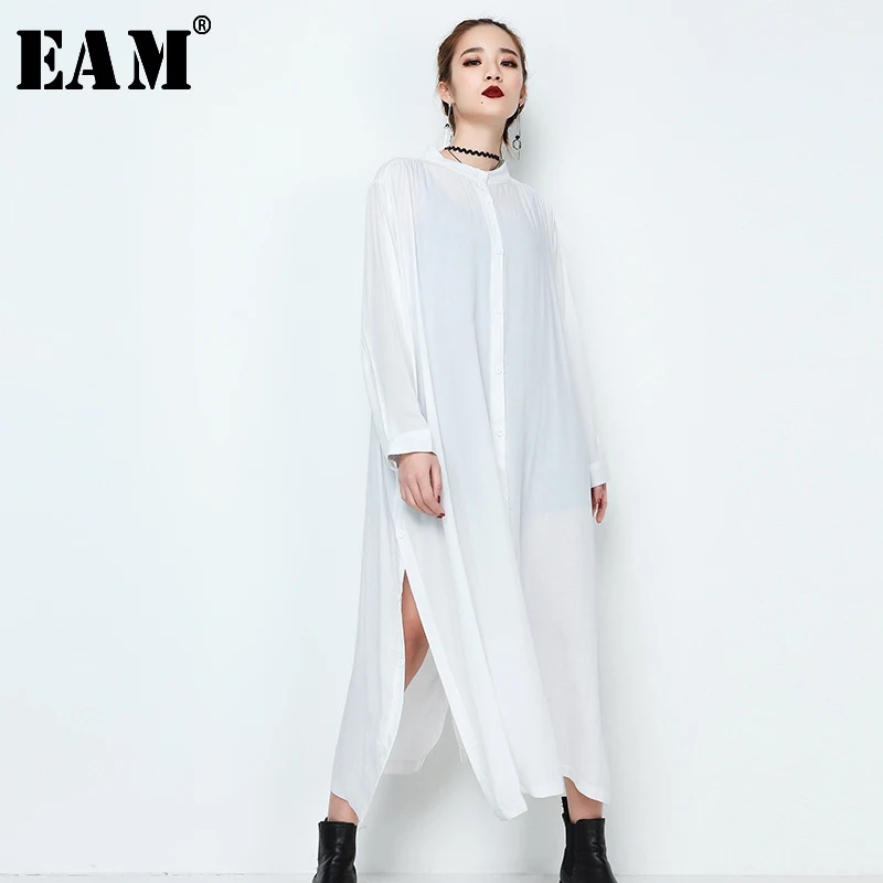 [EAM] 2021 весна осень Женская стильная новинка черный белый цвет однобортное с