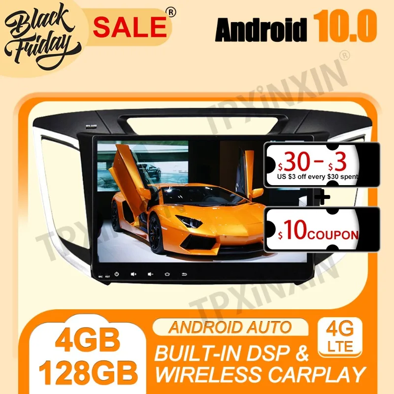 

4G+128G PX6 Android 10.0 Carplay For Hyundai IX25 2014-2018 Multimedia Player Auto Radio Tape Recorder GPS Navigation Head Unit