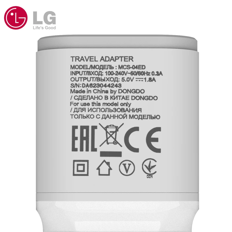 Оригинальное зарядное устройство LG G4 с европейской вилкой, быстрое зарядное устройство для путешествий, 5 В, 1,8 А, с кабелем Micro USB для LG G2, G3, G4, LS740, LS740, P705, F100S, MCS-04ER