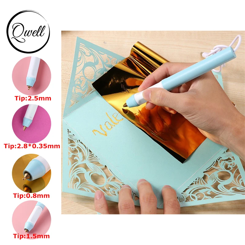 

QWELL Different Tip Heat Foil Pen USB Powered Slim Handle Heat-resistant For DIY Handwritten Calligraphy Greeting Cards 2020 New