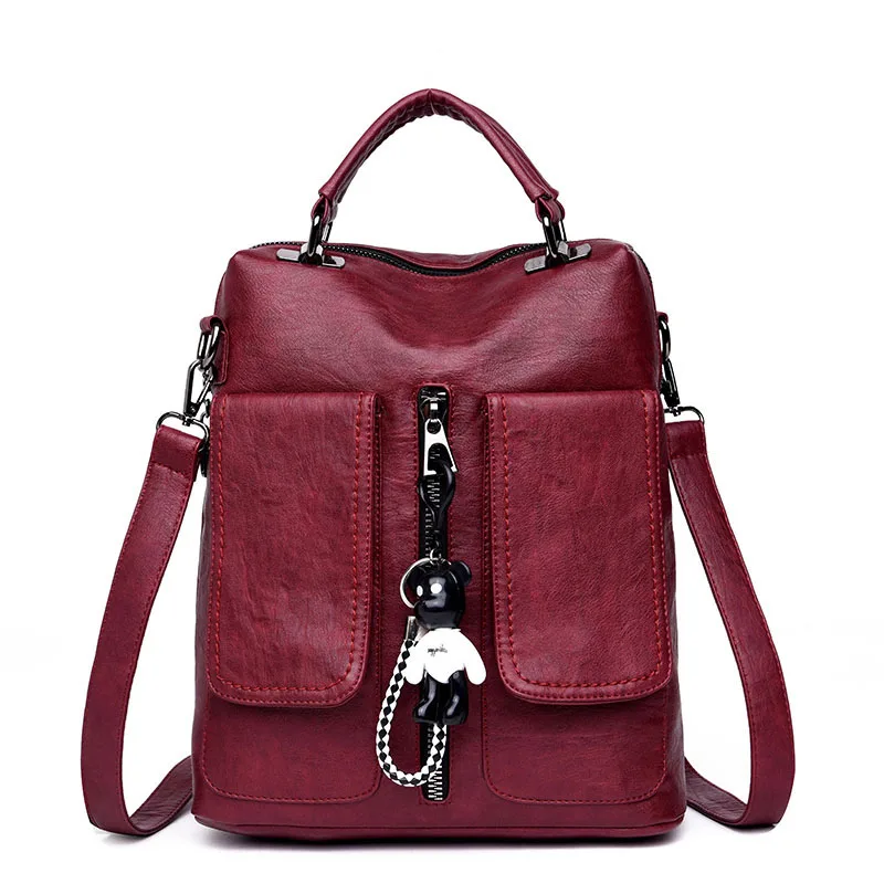 Женские кожаные рюкзаки Mochila Feminina женские кожаные рюкзаки высокого качества школьные рюкзаки для девочек Женские однотонные повседневные Рюкзаки - Цвет: Winered