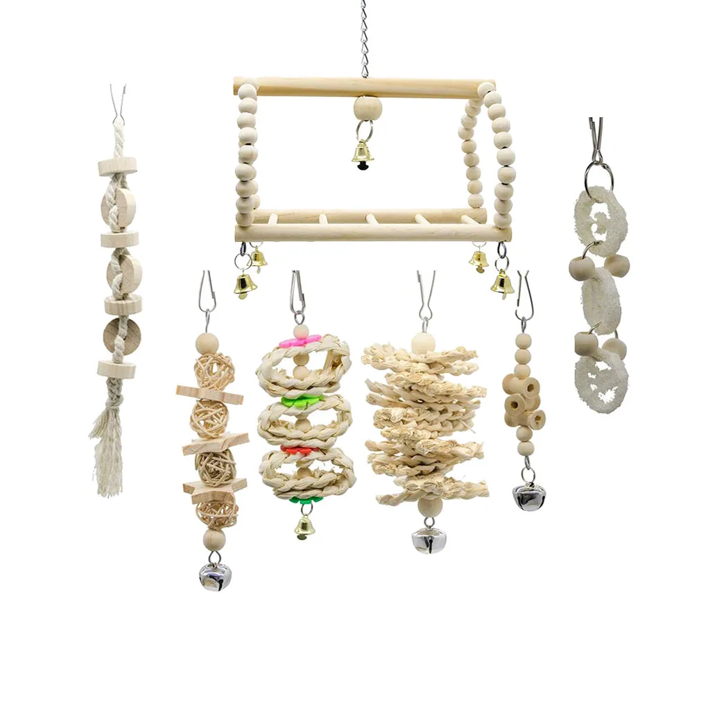 

7 шт., деревянные жевательные игрушки для птиц